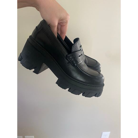 Steve Madden Beth Chunky Heel Platform Leather Loafers- Size 7 (6)Black Women's - Picture 3 of 7